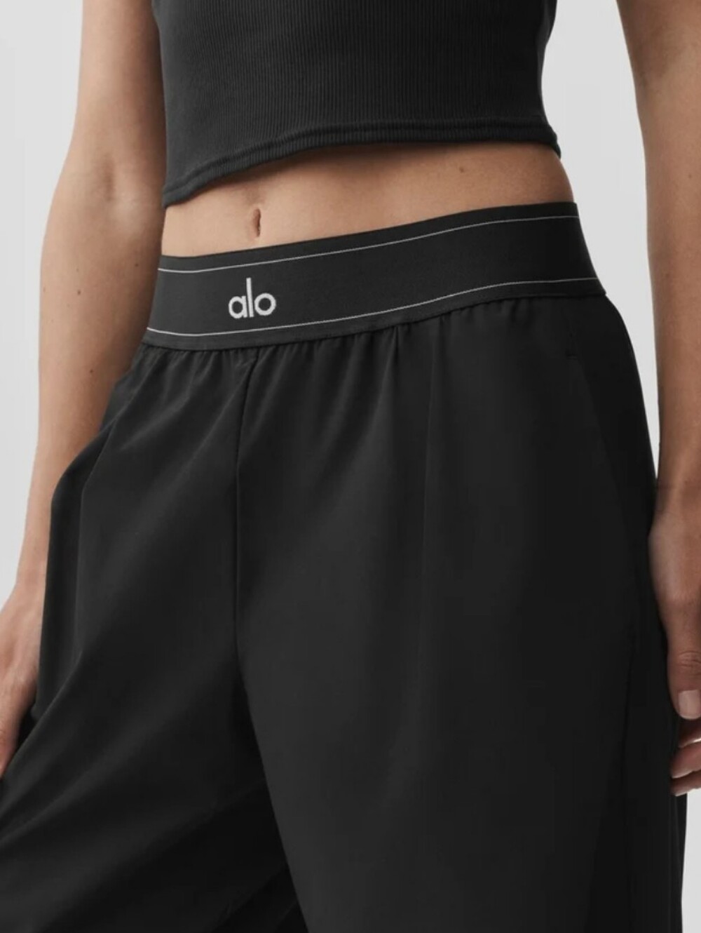 ALO Yoga Black Wide-Leg Lounge Pants with Logo Waistband